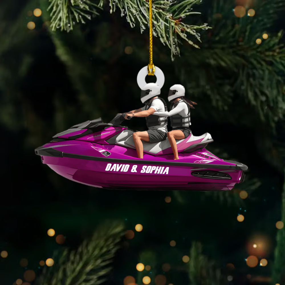 Personalized Jet Ski Couple Ornament – Custom Name Summer Adventure Christmas Decoration 2025 Ornament