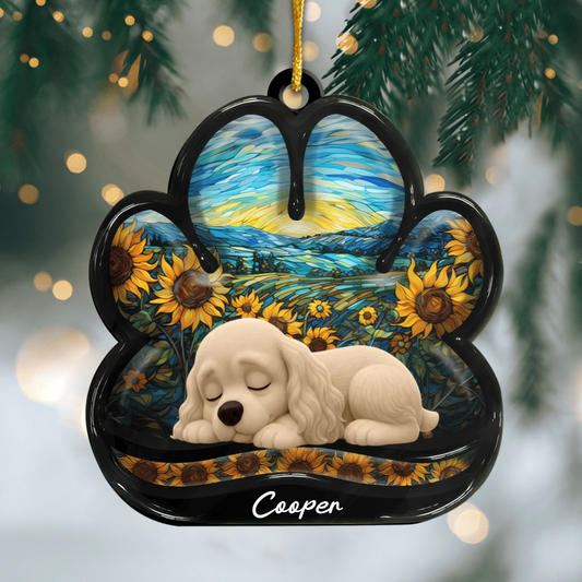 Custom American Cocker Spaniel Pawprint Acrylic Ornament – Personalized Pet Memorial Keepsake for Christmas Ornament