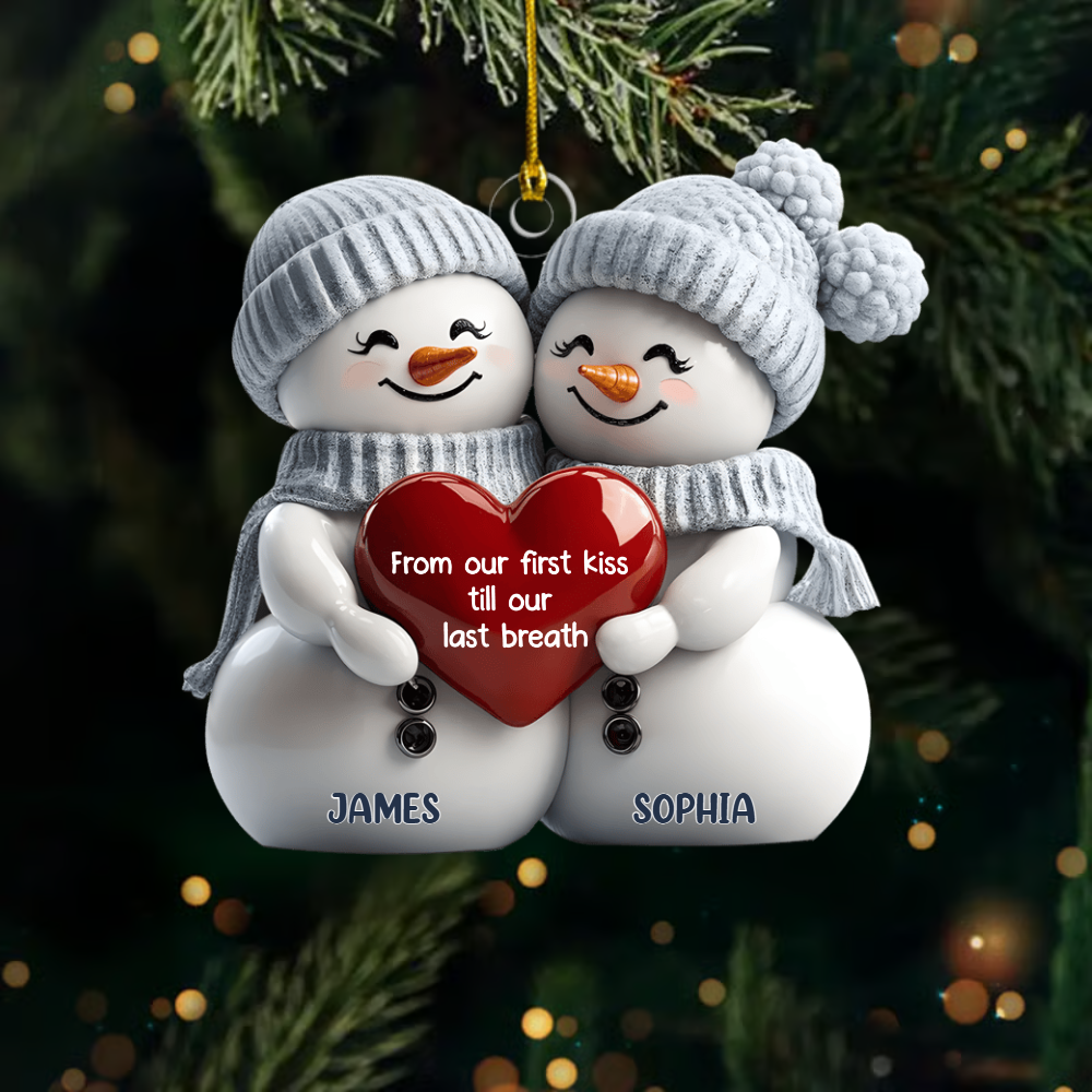 Personalized Couple Snowman Ornament – Custom Names & Romantic Message Christmas Tree Decor, Cute Winter Gift for Couples Ornament