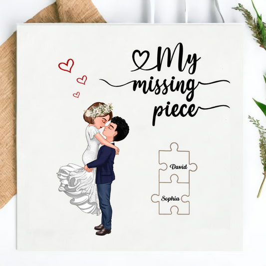 My Missing Piece Personalized Wedding Napkin – Custom Names Puzzle Design Napkinds