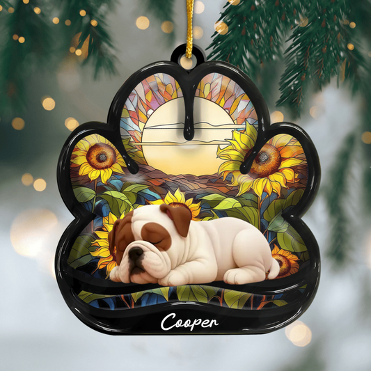 Custom American bulldog Pawprint Acrylic Ornament – Personalized Pet Memorial Keepsake for Christmas Ornament