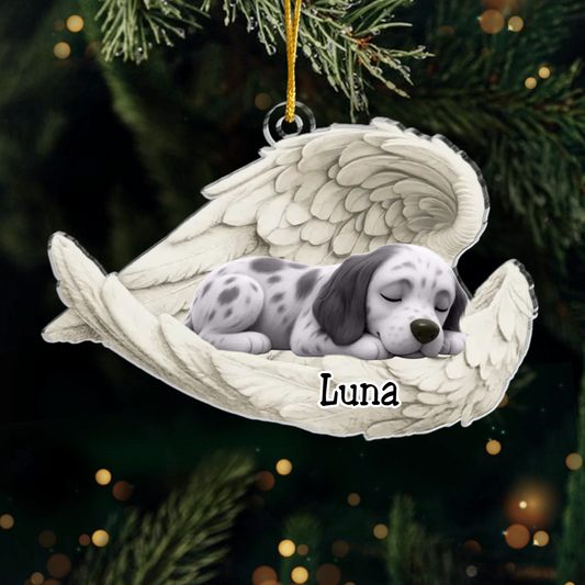 Custom English Setter Angel Ornament – Personalized Sleeping Dog Christmas Gift for Dog Lovers, Pet Memorial Tree Decoration Ornament