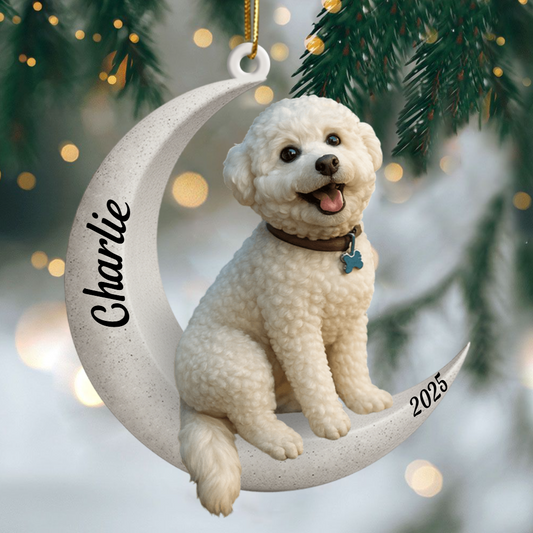 Custom Bichon Frise On The Moon Ornament 2025, Custom Double-Sided Acrylic Decoration, Unique Christmas Gift For Dog Lovers Ornament
