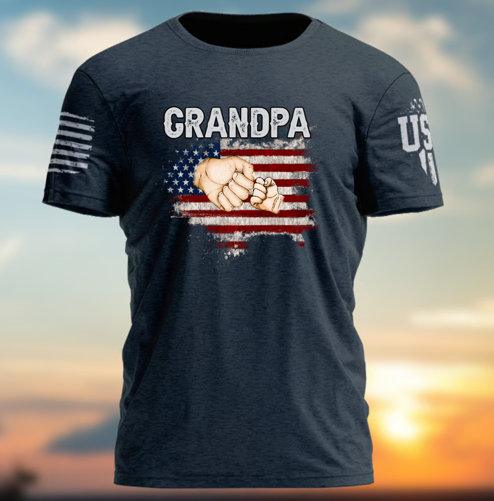 USA Flag Grandpa And Kids Father's Day Gift For Grandpa T-Shirt