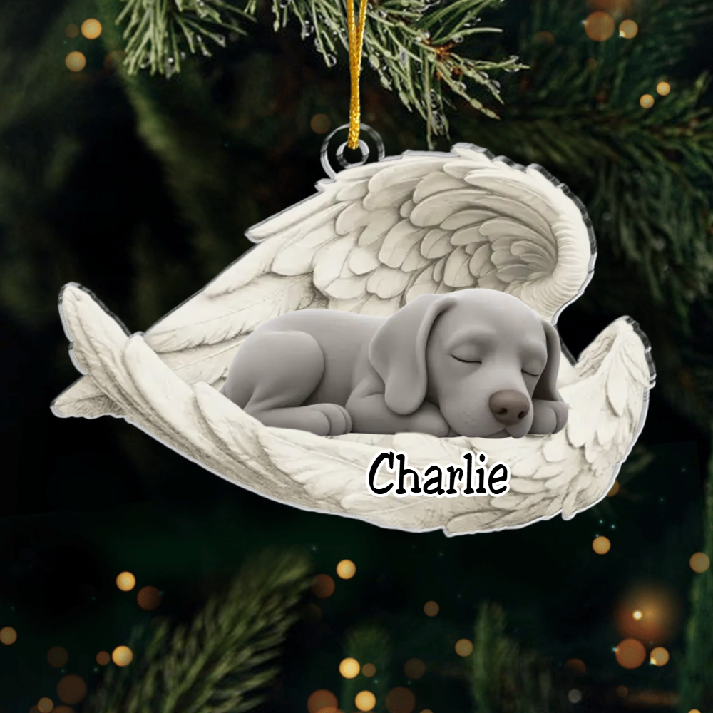 Custom Weimaraner Angel Ornament – Personalized Sleeping Dog Christmas Gift for Dog Lovers, Pet Memorial Tree Decoration Ornament