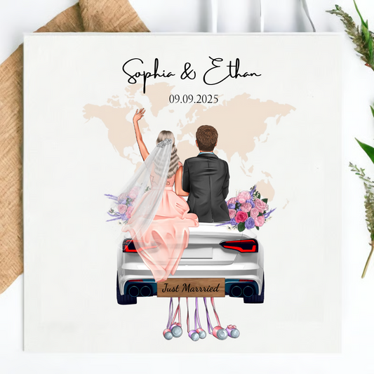 Personalized Wedding Napkins – Bride & Groom Car Design, Custom Names & Date Napkinds