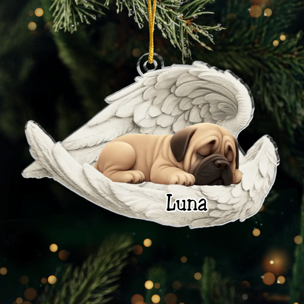Custom English Mastiff Angel Ornament – Personalized Sleeping Dog Christmas Gift for Dog Lovers, Pet Memorial Tree Decoration Ornament