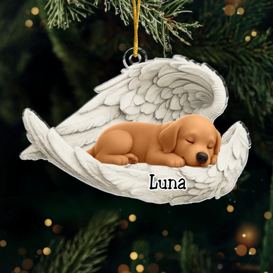 Custom Golden Retriever Angel Ornament – Personalized Sleeping Dog Christmas Gift for Dog Lovers, Pet Memorial Tree Decoration Ornament