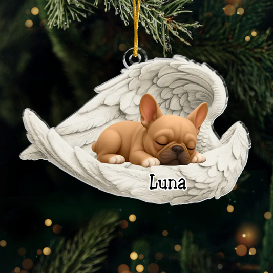 Custom French Bulldog Angel Ornament – Personalized Sleeping Dog Christmas Gift for Dog Lovers, Pet Memorial Tree Decoration Ornament