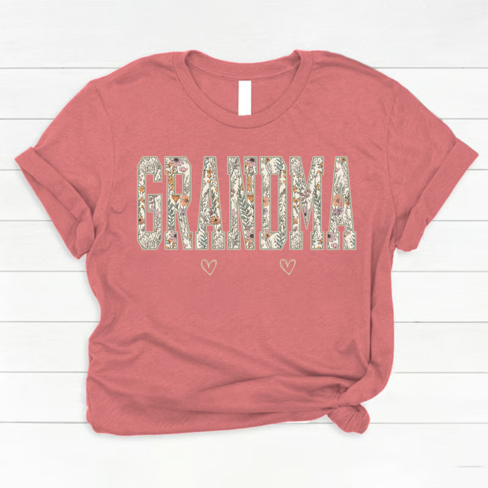 Comfort Colors® Personalized Grandma T-Shirt with Kids Names – Wildflower Letters Gift for Nana, Gigi, Mimi