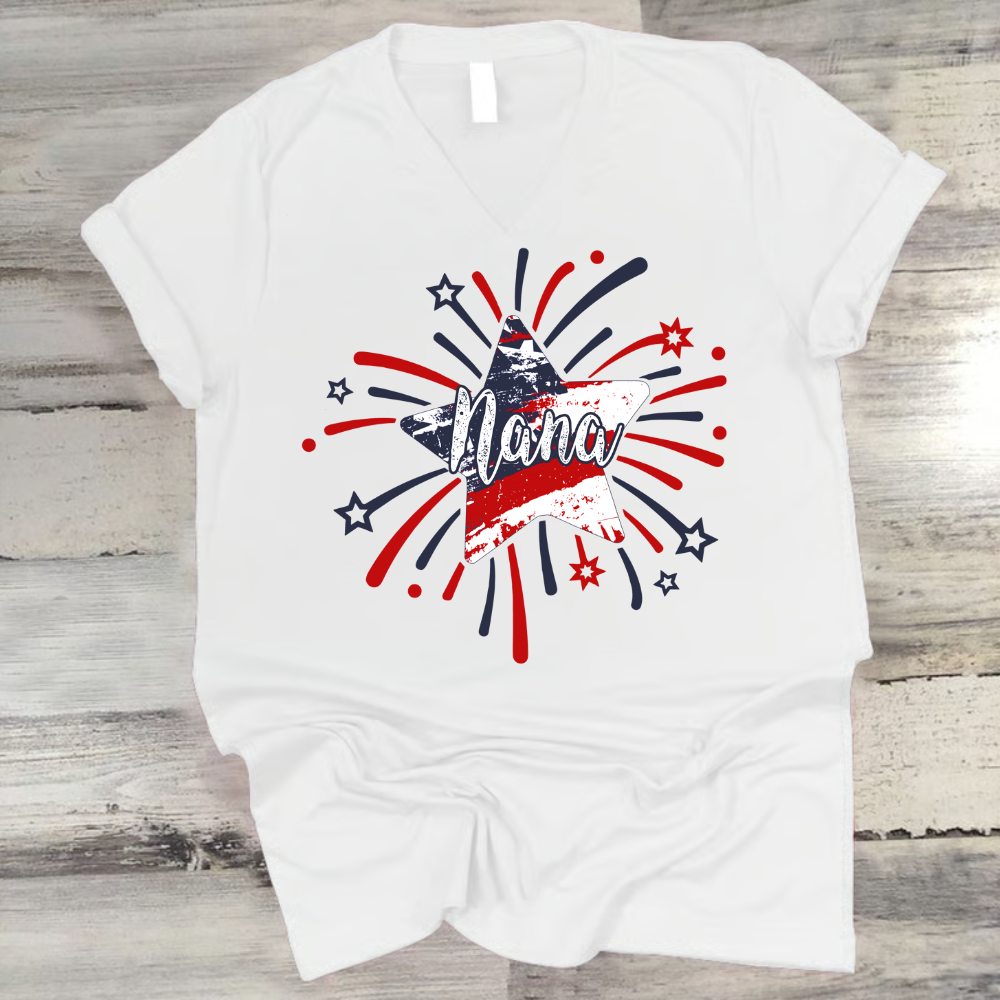 Personalized MIMI Fireworks America Flag Shirt – Custom Grandma Tee with Grandkids Names