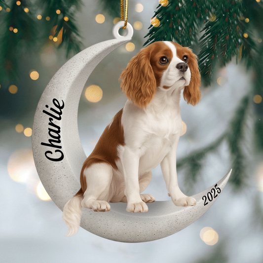 Custom Cavalier King Charles Spaniel On The Moon Ornament 2025, Custom Double-Sided Acrylic Decoration, Unique Christmas Gift For Dog Lovers Ornament