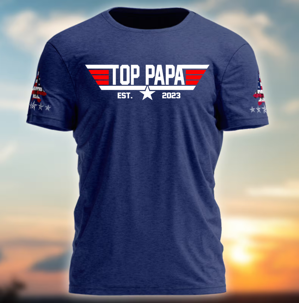 Custom Top Papa With Grandkids Father's Day T-Shirt