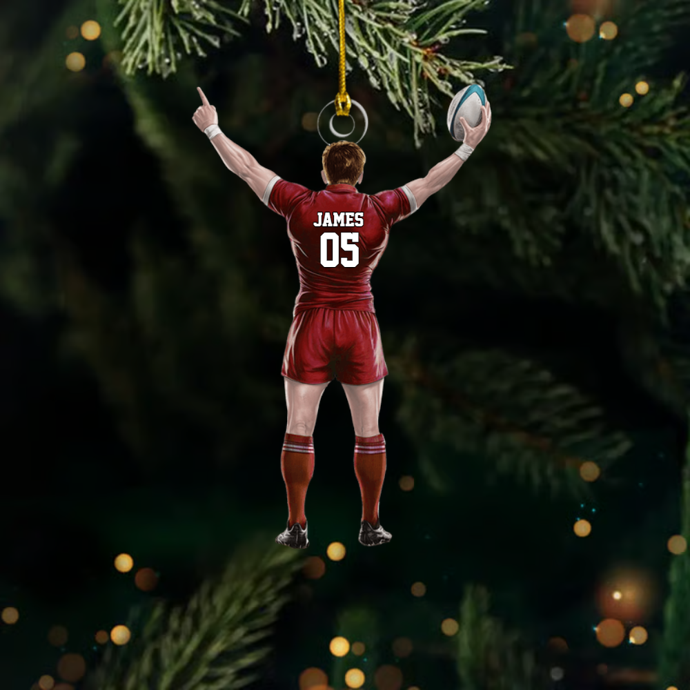 Personalized Rugby Player Ornament – Custom Name & Jersey Number Christmas Decoration for Rugby Fans Ornament