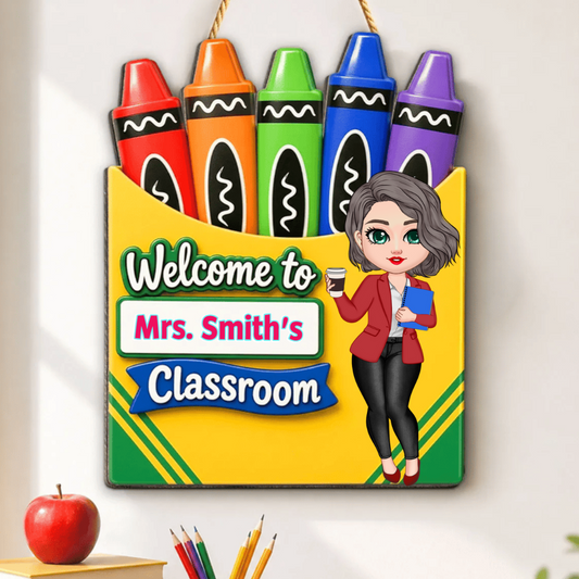 Teacher Welcome To Classroom Crayon Box - Personalized Wood Sign - Back To School Gift For Teacher, Classroom Decor