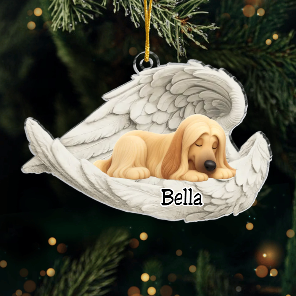 Custom Afghan Hound Angel Dog Ornament – Personalized Sleeping Dog Christmas Gift for Dog Lovers, Pet Memorial Tree Decoration Ornament