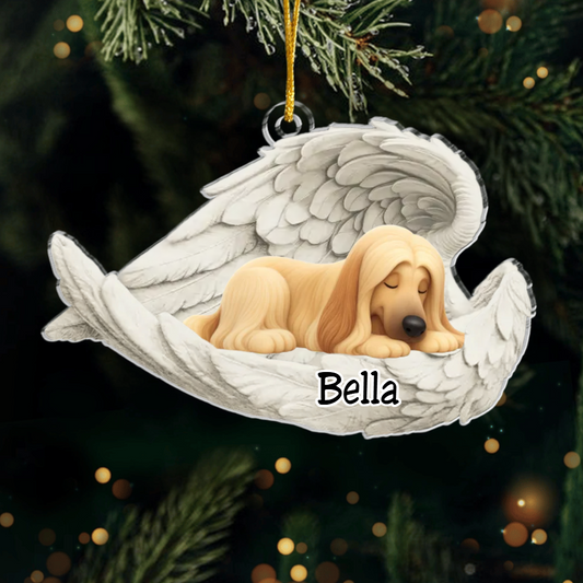Custom Afghan Hound Angel Dog Ornament – Personalized Sleeping Dog Christmas Gift for Dog Lovers, Pet Memorial Tree Decoration Ornament