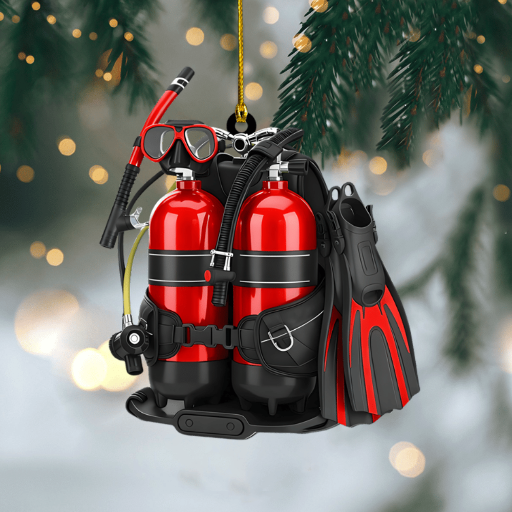 Personalized Scuba Diving Ornament 2025 – Custom Name Diver Ornament with Gear Set, Perfect Gift for Ocean Lovers & Divers Ornament
