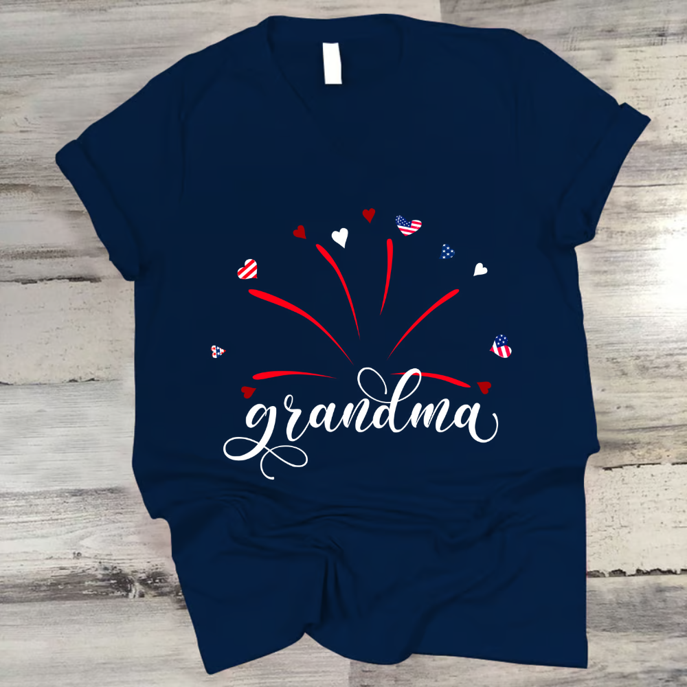 Firework America Flag Grandma And Kids Vneck