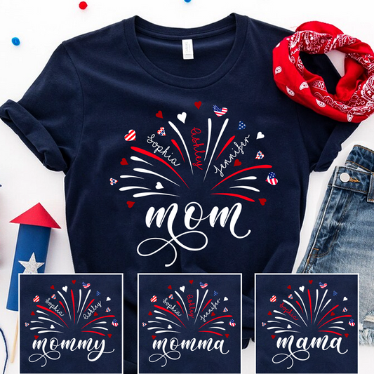Firework America Flag Mom Mama Mommy And Kids