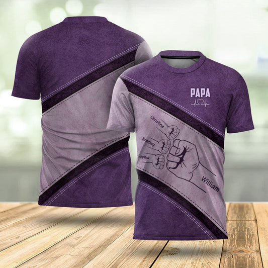 Outline Fist Bump Daddy Grandpa Personalized 3D Shirt, Father's Day Gift For Dad, For Grandpa, For Husband