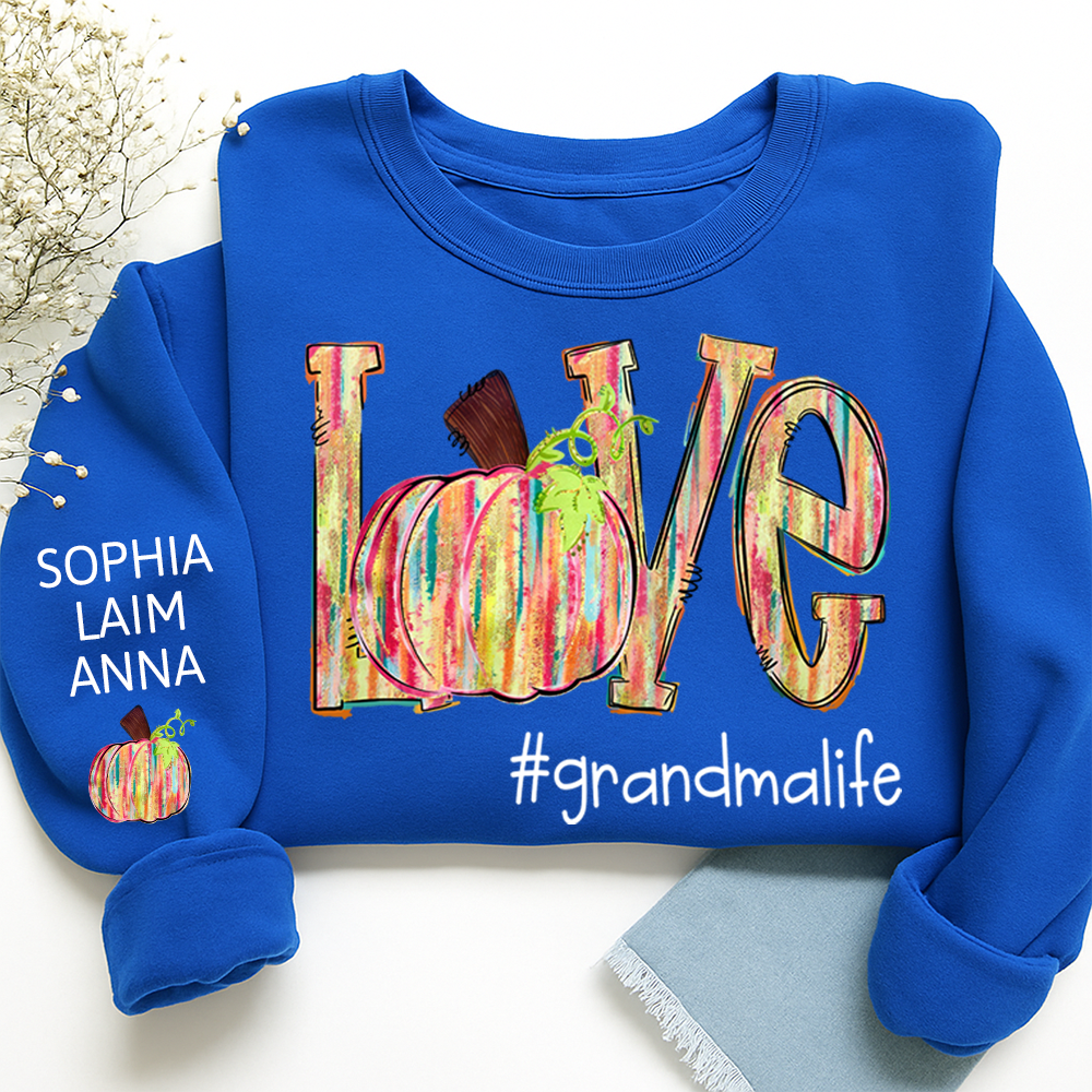 Colorful Pumpkin Love GrandmaLife – Fall Striped Design And Grandkids Sweatshirt
