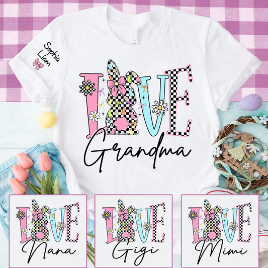 Personalized Love Grandma Shirt with Bunny, Custom Name Grandma T Shirt, Easter Family Gift