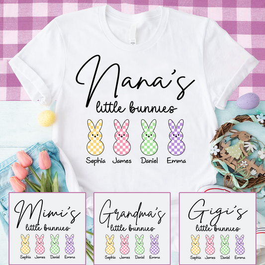 Personalized Nana Easter Shirt With Bunny Names, Nana’s Little Bunnies Custom Grandma T Shirt