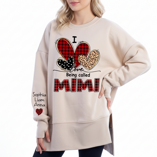 I Love Being Calling Mimi Oversized Sweatshirt, Personalized Grandma Shirt with Kids Names