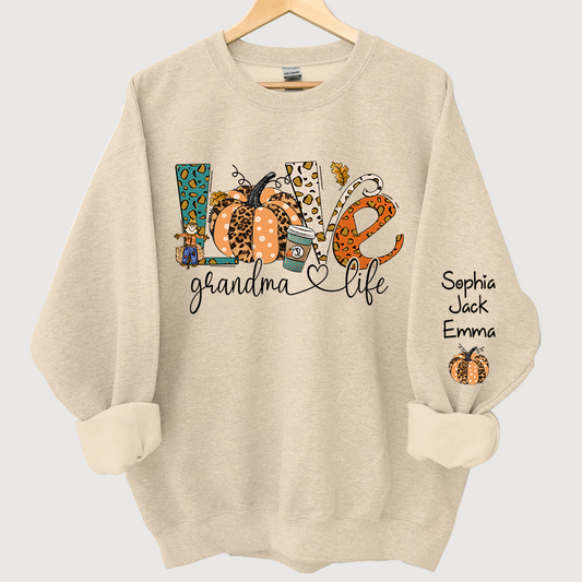 Love Grandmalife Leopard Pumpkin And Grandmkids Autumn Sweatshirt