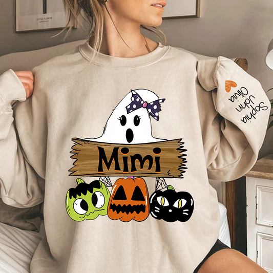 Pumpkin Ghost Halloween Mimi,Grandma And Grandkids Sweatshirt