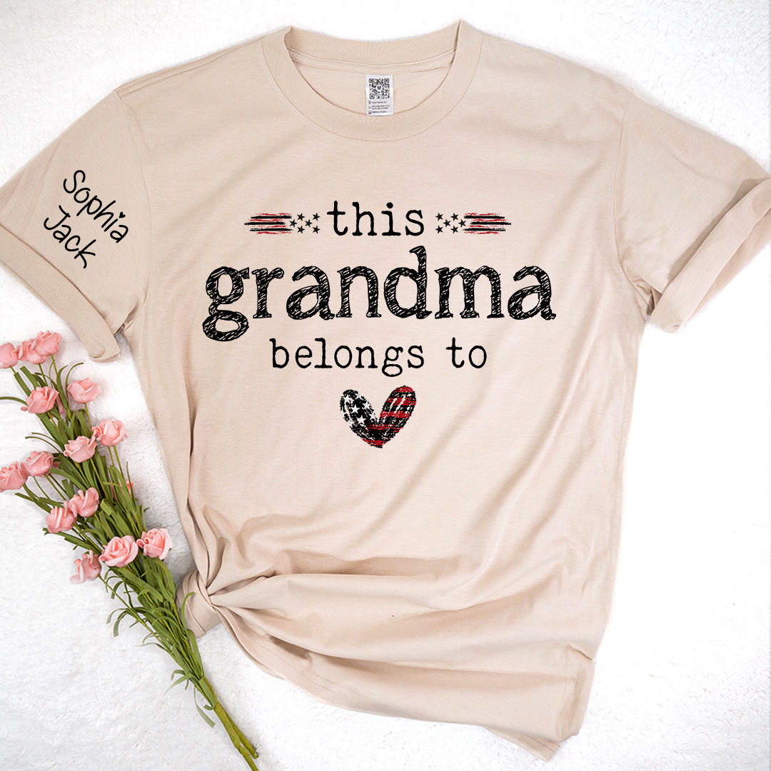 Personalized This Grandma Belongs To Grandma T-shirt with Flag American Design, Grandma Gigi Mama Mimi Shirt for 4th of July, Patriotic Gift for Mother's Day