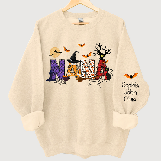 Nana Grandma Halloween Alphabet Doodle Witch Ghost Pumpkin Bat Grandkids CL01 Sweatshirt