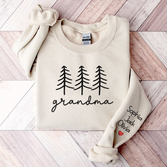 Family Grandma Christmas Embroidery And Grandkids Sweatshirt