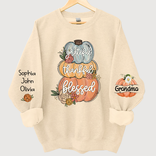 Grateful Thankful Blessed Grandma Autumn And Grandkids Sweatshirt