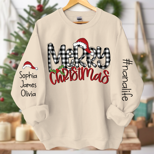 Merry Christmas Nanalife With Grandkids Names Sweatshirt