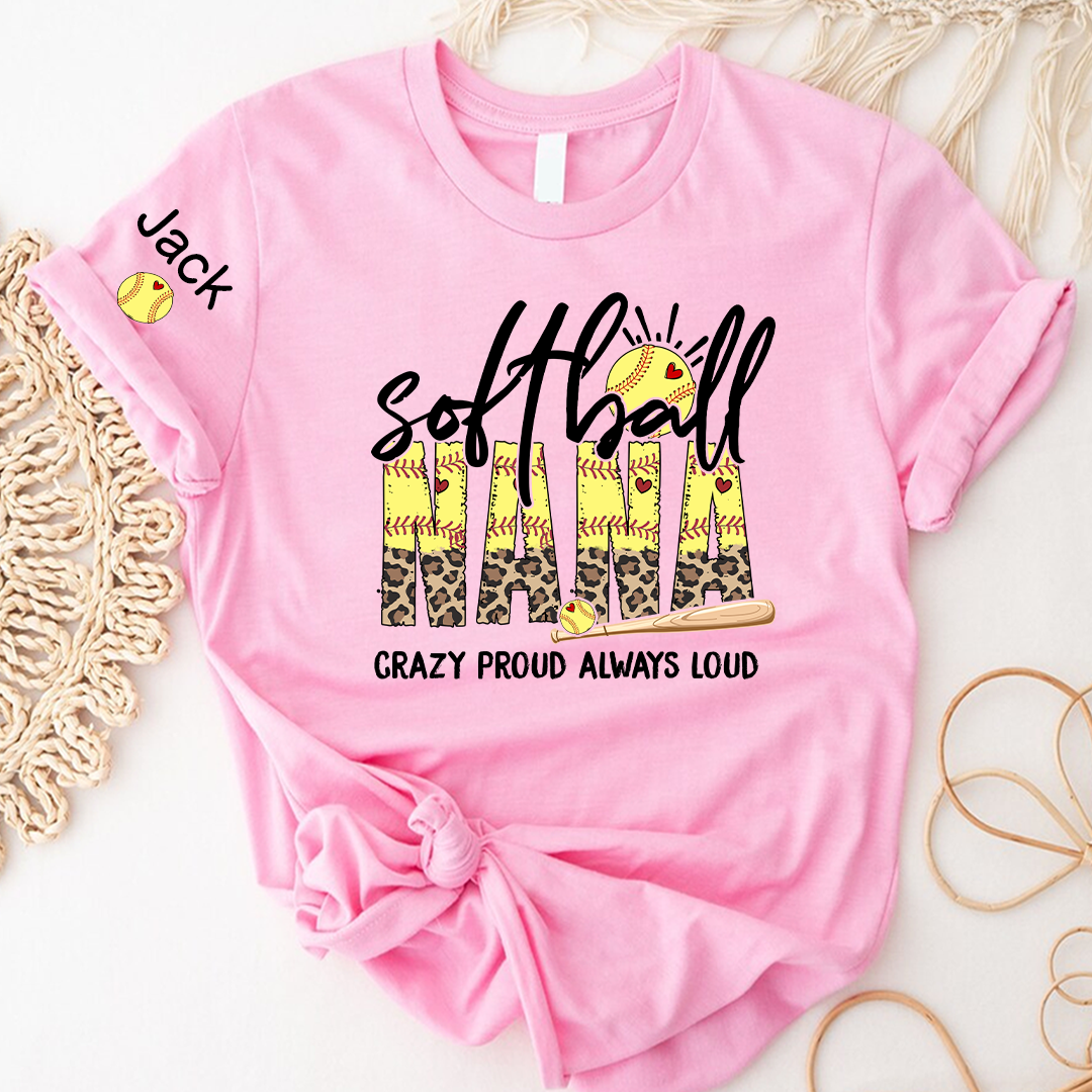 Softball Nana Softball Bow Game Day Mimi Nana Grandma and Grandkids Sports T-shirt