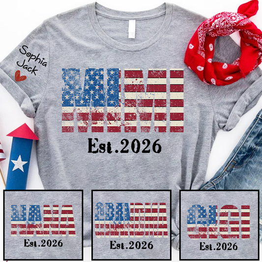 Mimi est Shirt, USA Flag Design, Custom Name, 4th of July Shirt, Independence Day Family T Shirt
