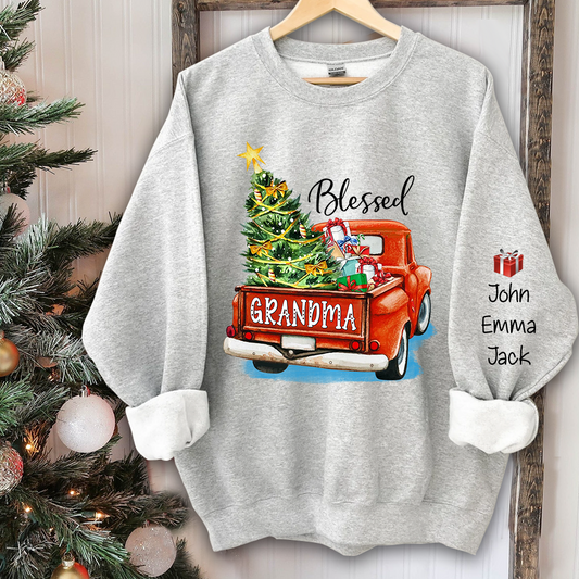 Blessed Grandma Christmas Tree Truck And Grandkids Sweatshirt