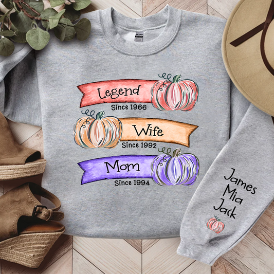 Grandma Est Pumpkin Sweatshirt, Custom Mama Sweatshirt with Children Name on Sleeve, Grandma Autumn Sweatshirt, Nana Pumpkin Sweatshirt