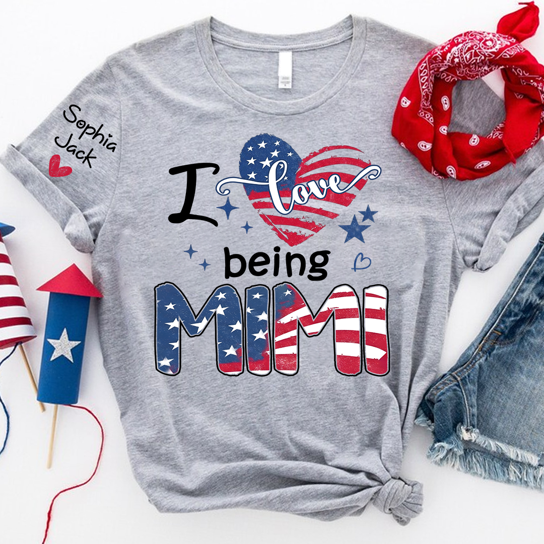 I Love Being Mimi Shirt, Patriotic Heart Design, Custom Grandma, 4th of July Shirt, Independence Day Family T Shirt