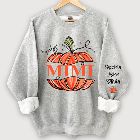 Orange Watercolor Pumpkin Mimi And Grandkids Autumn Sweatshirt