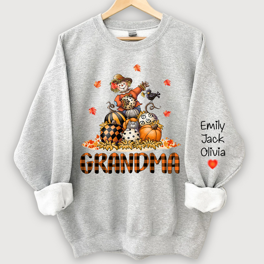 Grandma Fall Halloween Gift Custom Kidnames Sweatshirt