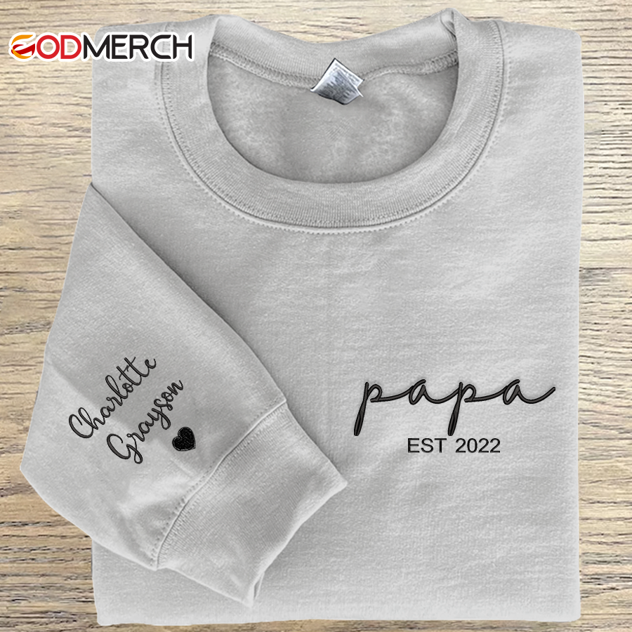 Godmerch Personalized Papa Est And Kids Embroidered Sweatshirt CL01