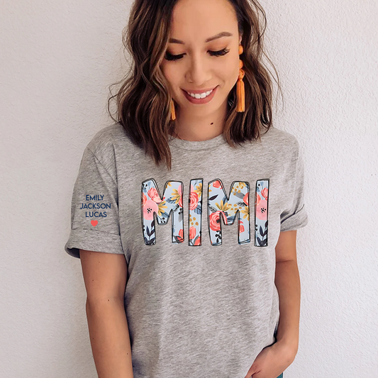 Mimi Pattern Flower with grandkids mother's day T-Shirt