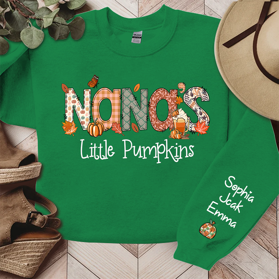 Nana's Little Pumpkins With Grandkids Names Autumn Sweatshirt