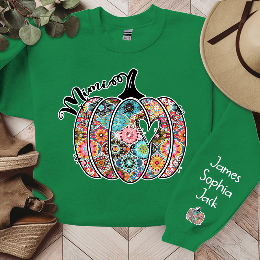 Personalized Mimi Pumpkin With Grandkids Flower Sweatshirt