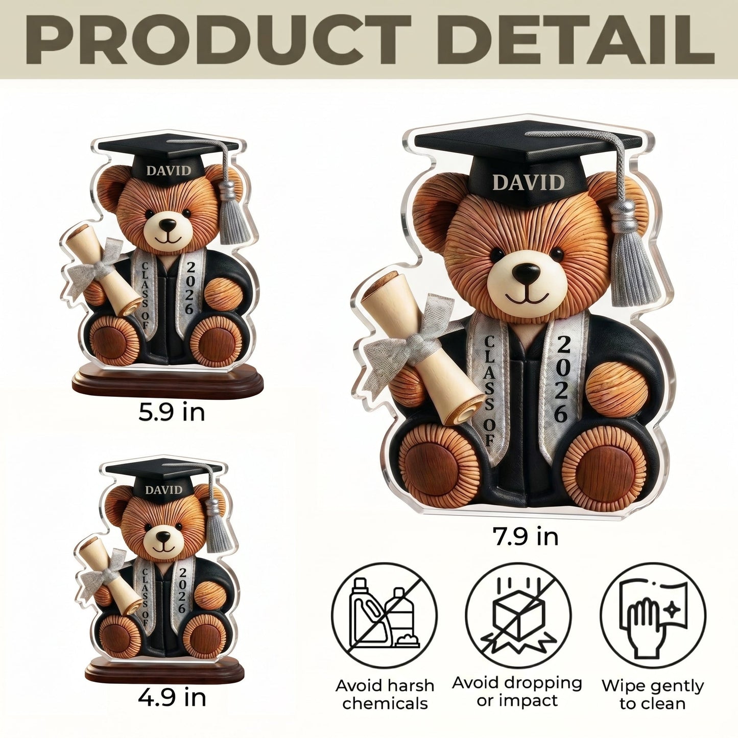 Graduation Wishes Teddy Bear - Personalized Custom Shape Acrylic Blocks - Gift For Graduates