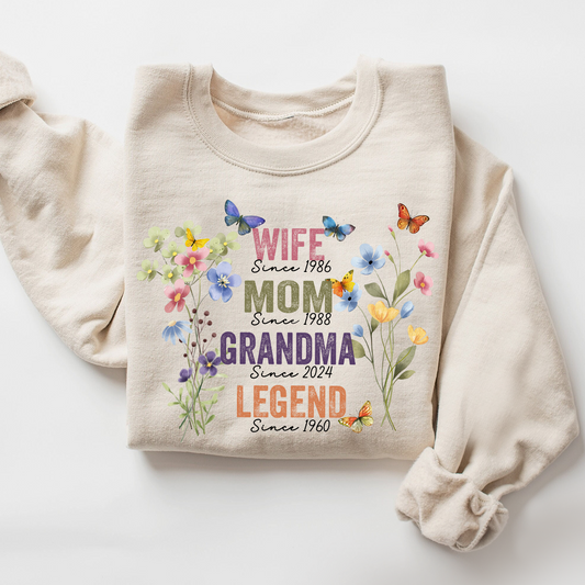 Personalized Wife Mom Grandma Legend Shirt – Custom Years Floral Butterfly Design Gift for Her