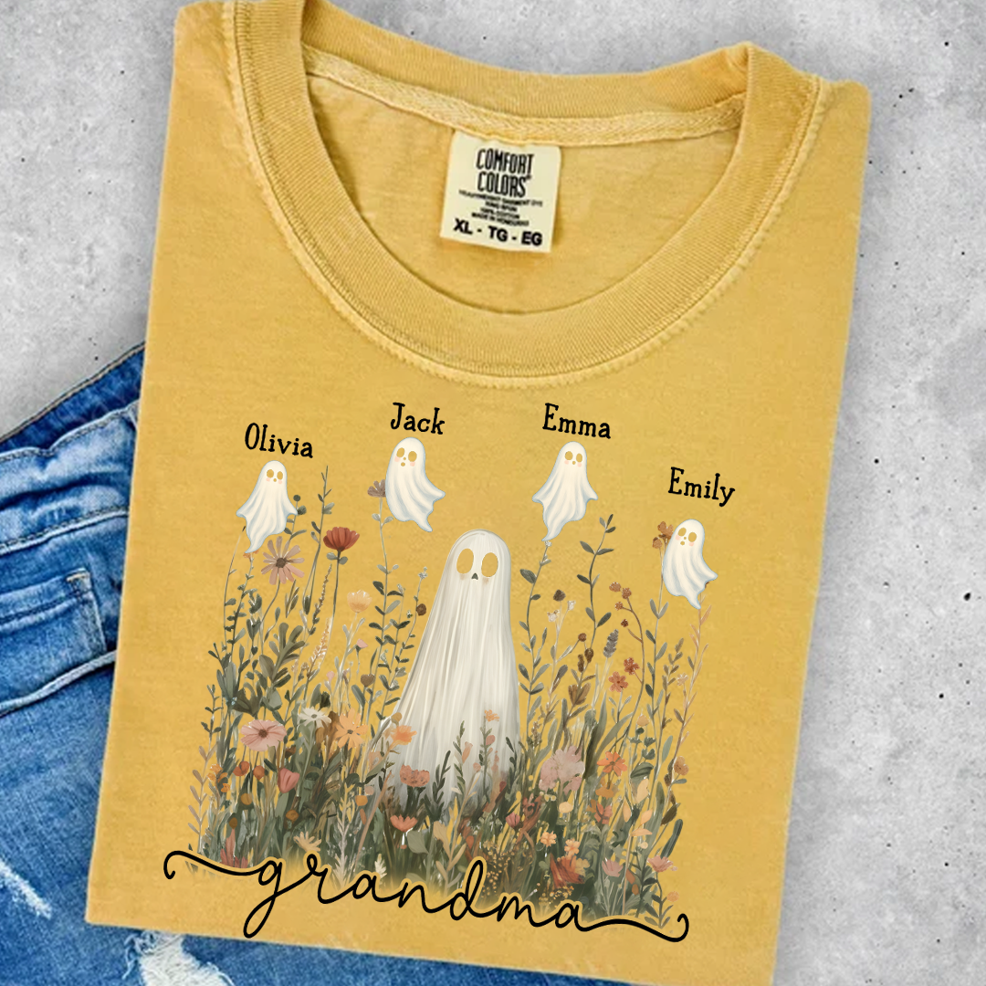 Comfort Colors® Grandma Cute Ghost in Wildflowers And Grandkids T-Shirt